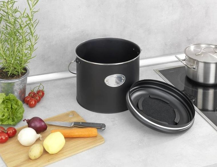 Wenko, kosz na kompost, 3 wymienne filtry neutralizujące zapachy, 6l, Nero