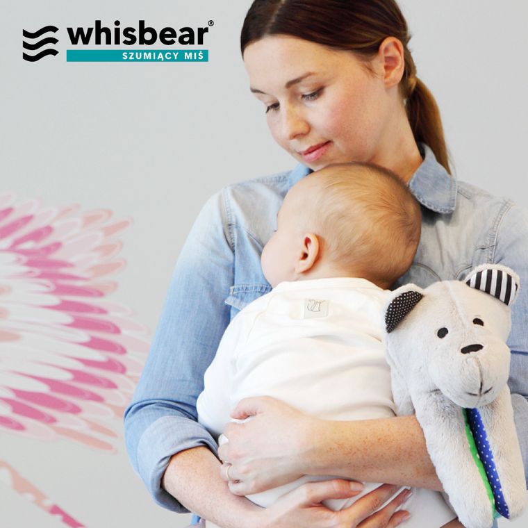 Whisbear - Szumiący Miś Soft, maskotka szumiąca z czujnikiem płaczu, turkus