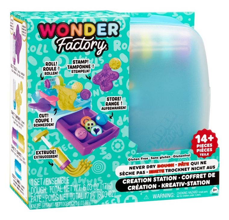 Wonder Factory, Dough Creation Station, masa plastyczna z bazą do przechowywania, 14 elementów