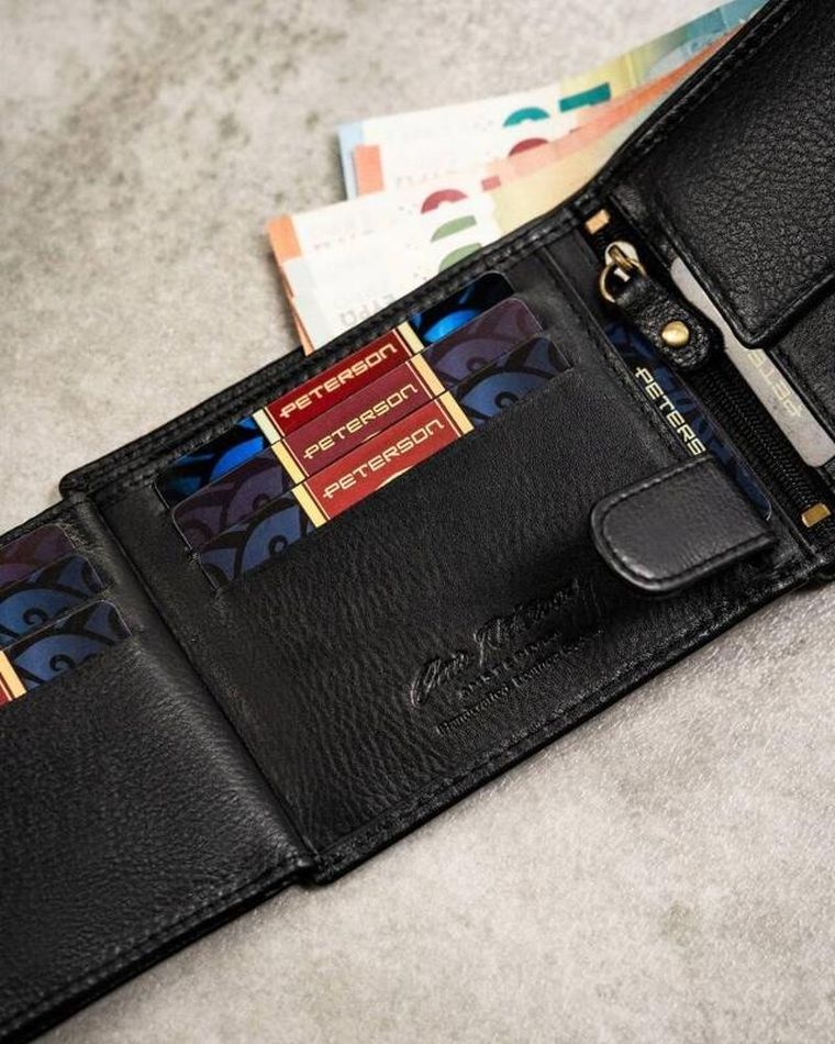Zestaw: Portfel, Brelok, czarny, skórzany, RFID, Peterson
