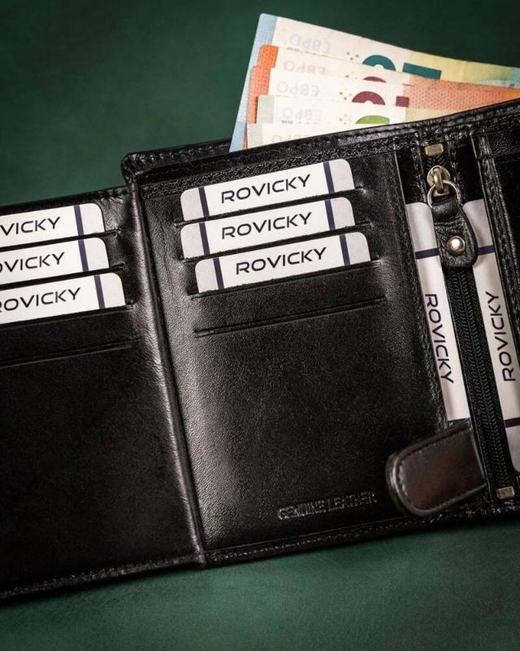 Zestaw: Portfel, Brelok, czarny, skórzany, RFID, Rovicky