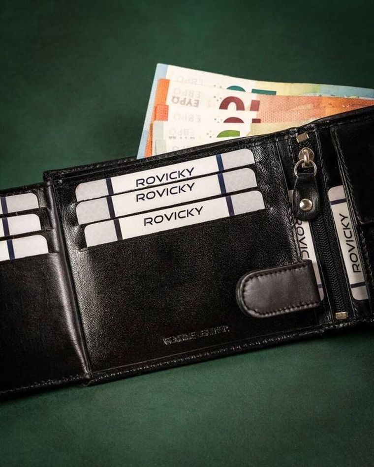 Zestaw: Portfel, Brelok, czarny, skórzany, RFID, Rovicky