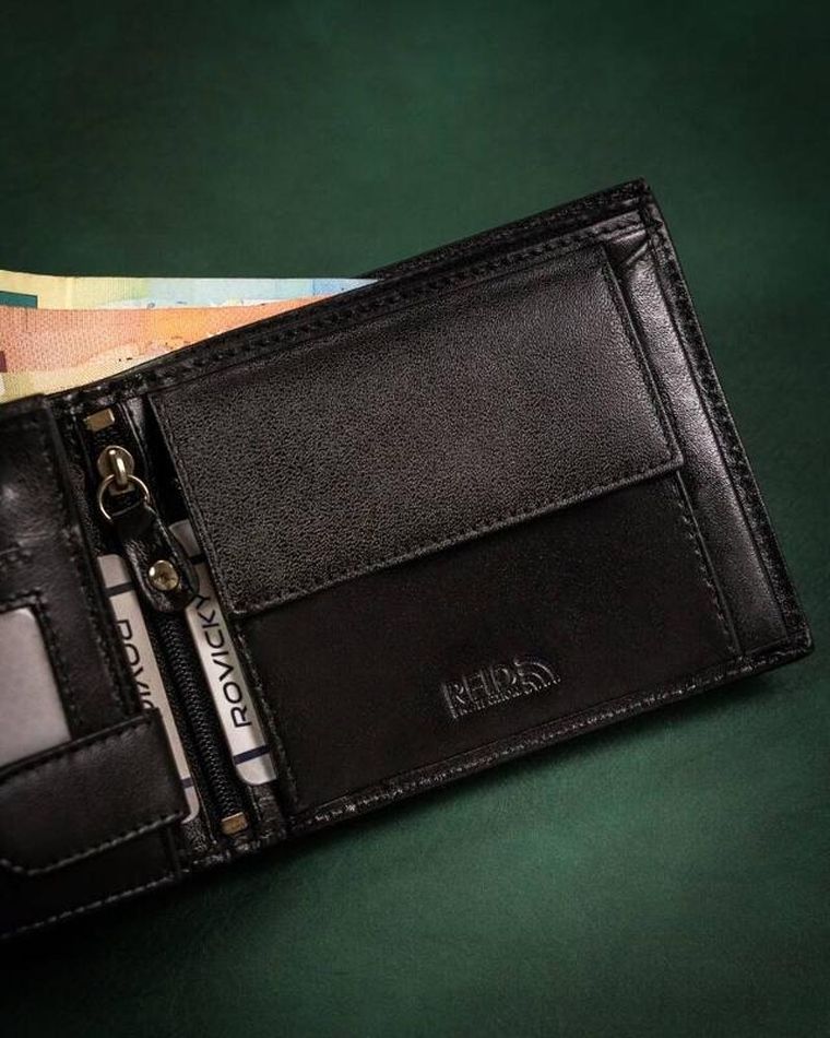 Zestaw: Portfel, Brelok, czarny, skórzany, RFID, Rovicky