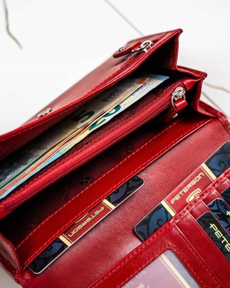 Zestaw: Portfel, Brelok, czerwony, skórzany, RFID, Peterson