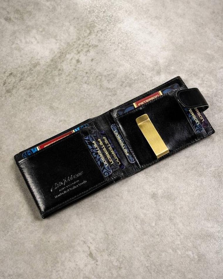 Zestaw: Portfel, Etui na karty, Brelok, czarny, skórzany, RFID, Peterson