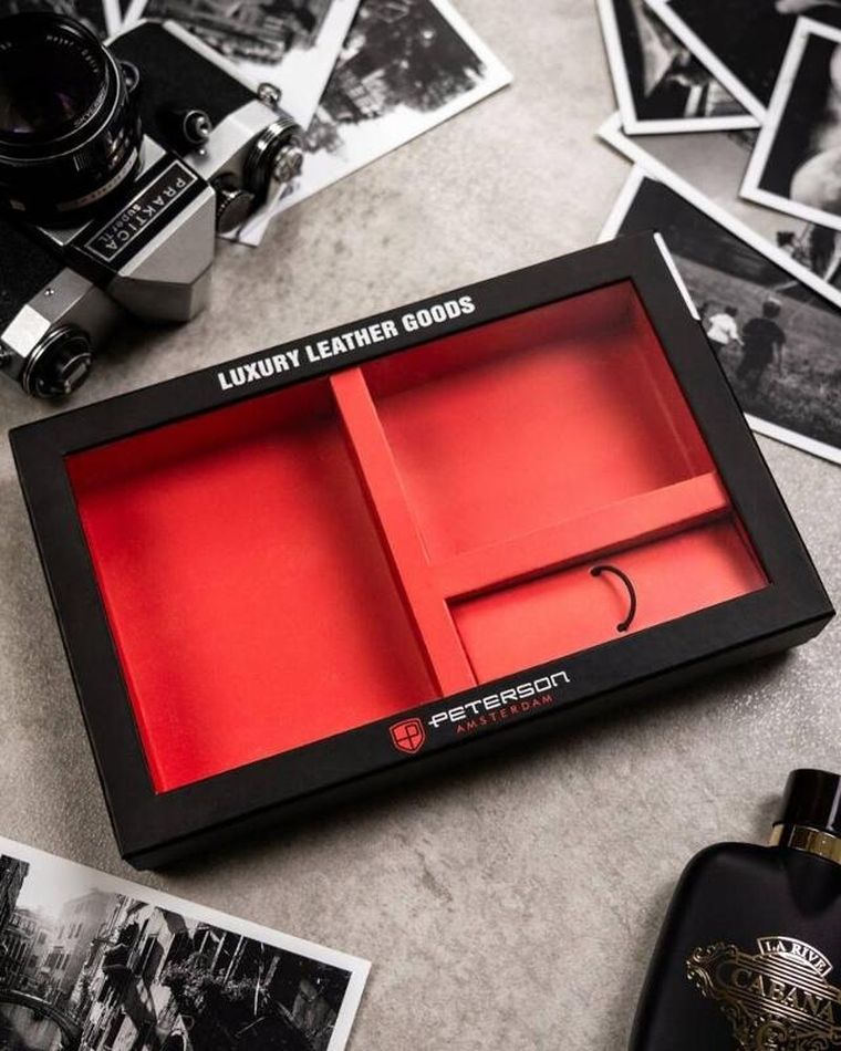 Zestaw: Portfel, Etui na karty, Brelok, czarny, skórzany, RFID, Peterson