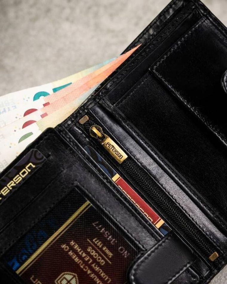 Zestaw: Portfel, Etui na karty, Brelok, czarny, skórzany, RFID, Peterson