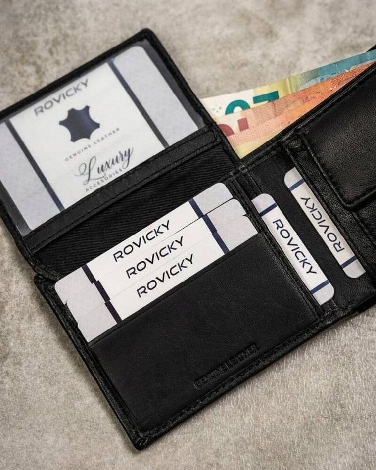 Zestaw prezentowy: Portfel, Brelok, czarny, skóra ekologiczna, RFID, Rovicky
