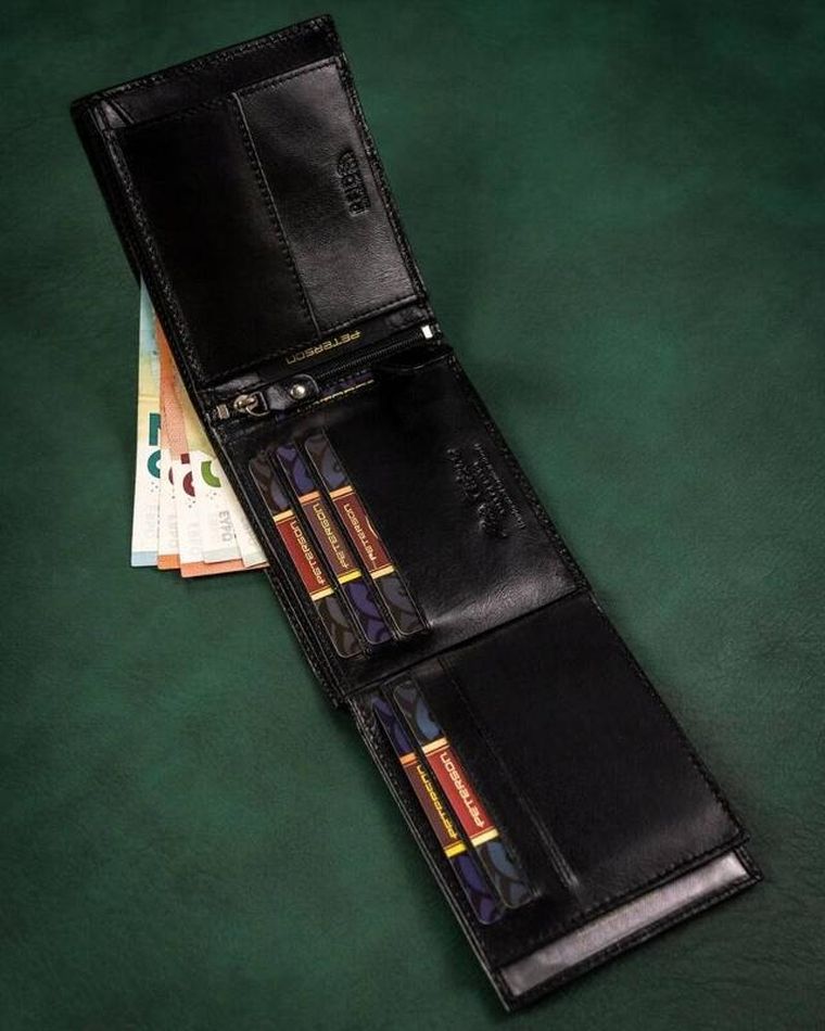 Zestaw prezentowy: Portfel, Brelok, czarny, skórzany, Peterson