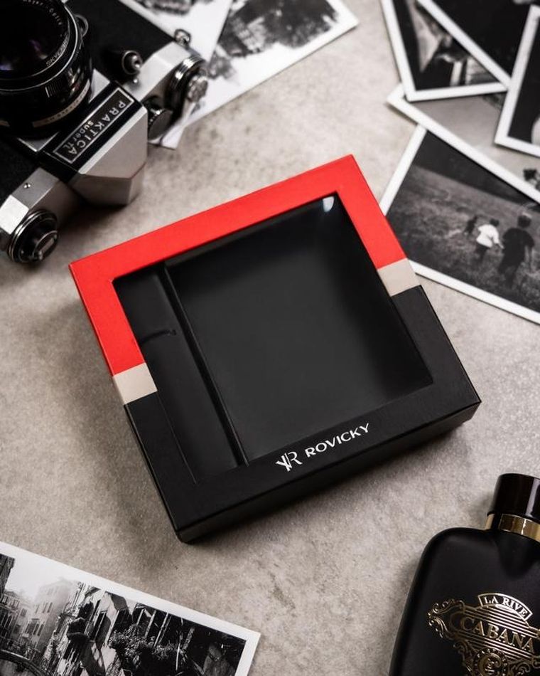 Zestaw prezentowy: Portfel, Brelok, czarny, skórzany, Rovicky