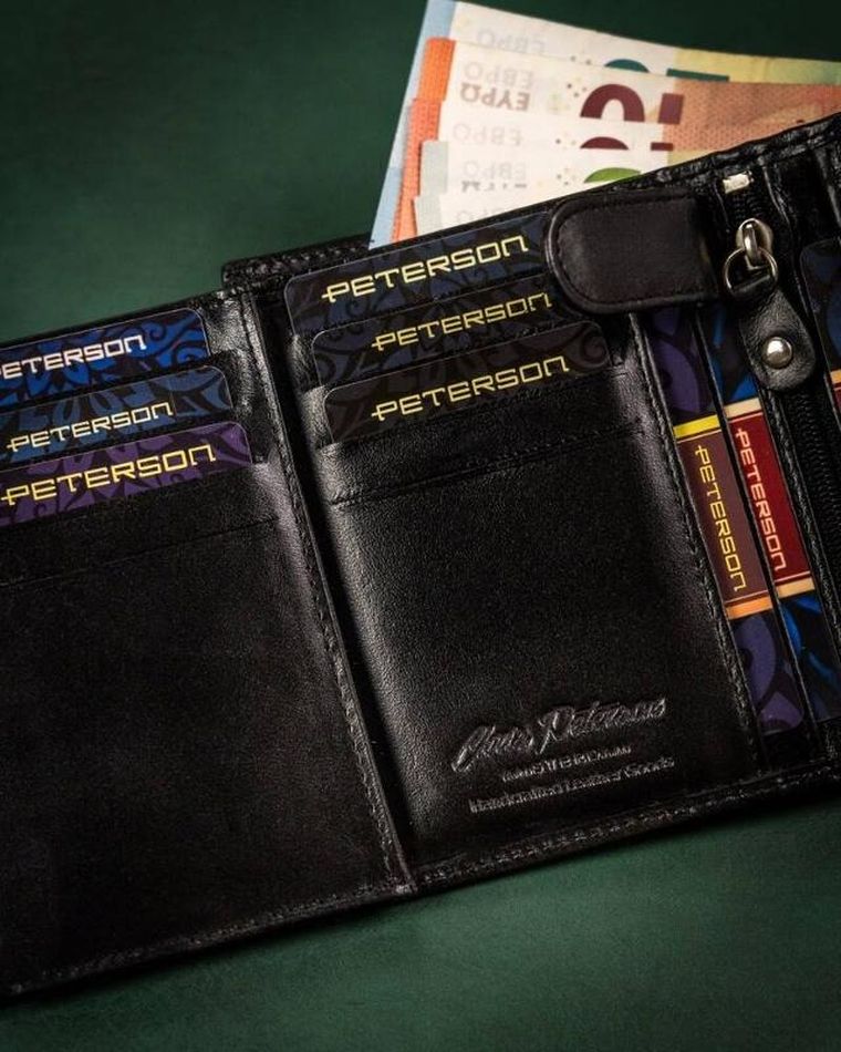 Zestaw prezentowy: Portfel skórzany, Brelok, czarny, Peterson