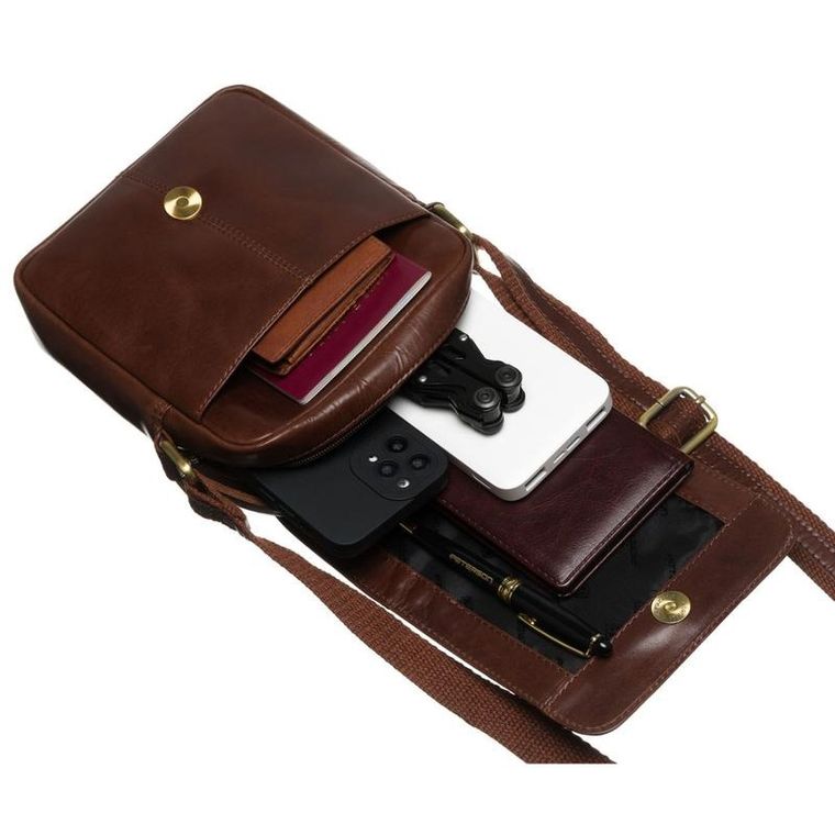 Zestaw, Torba listonoszka, Etui na klucze, brązowy, skórzany, Peterson