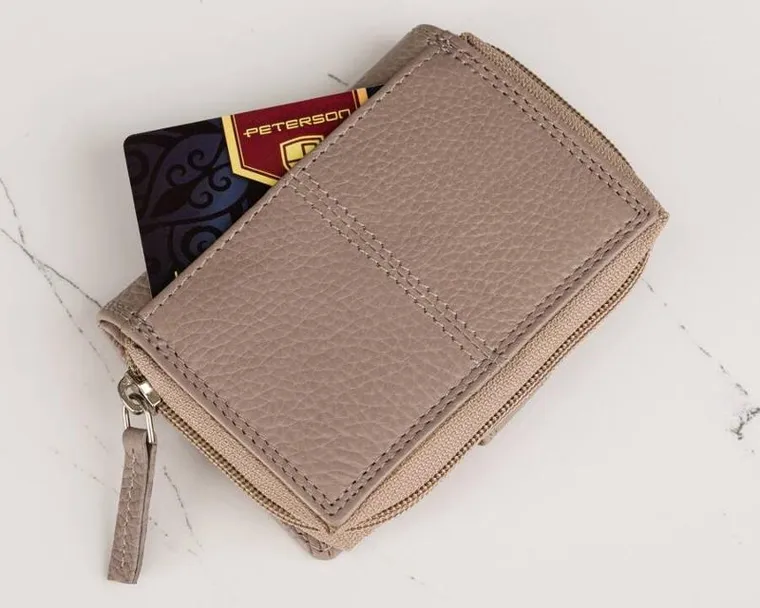 Zestaw: Torebka skórzana, Portfel, beżowy, Peterson