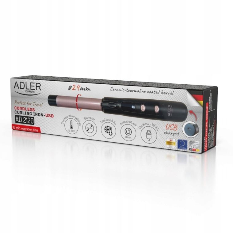 Adler, bezprzewodowa lokówka podróżna, USB