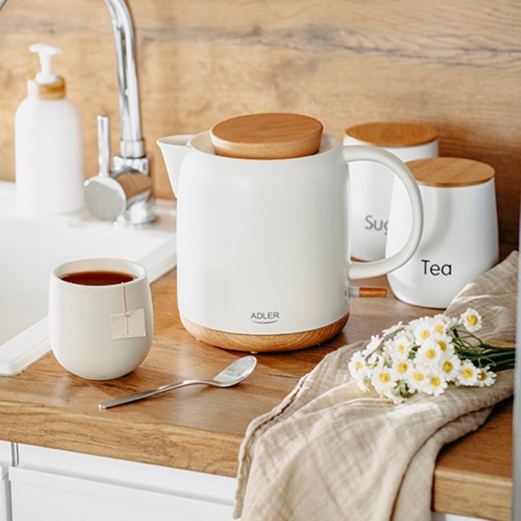 Adler, ceramiczny czajnik elektryczny, biały, 1,0l
