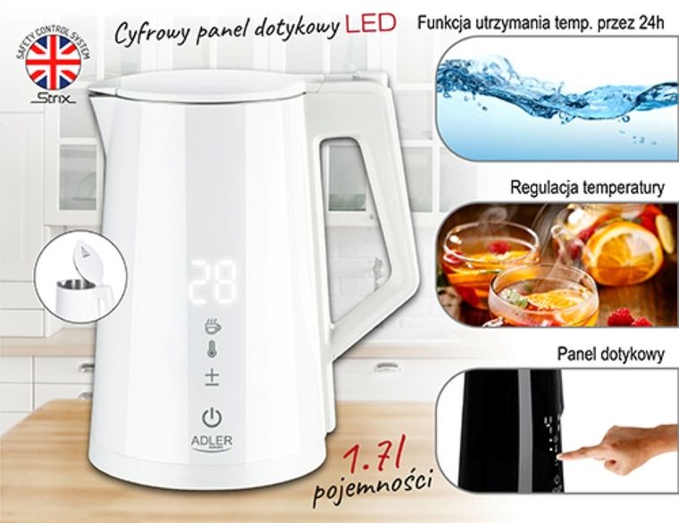 Adler, czajnik elektryczny, AD 1345w, biały