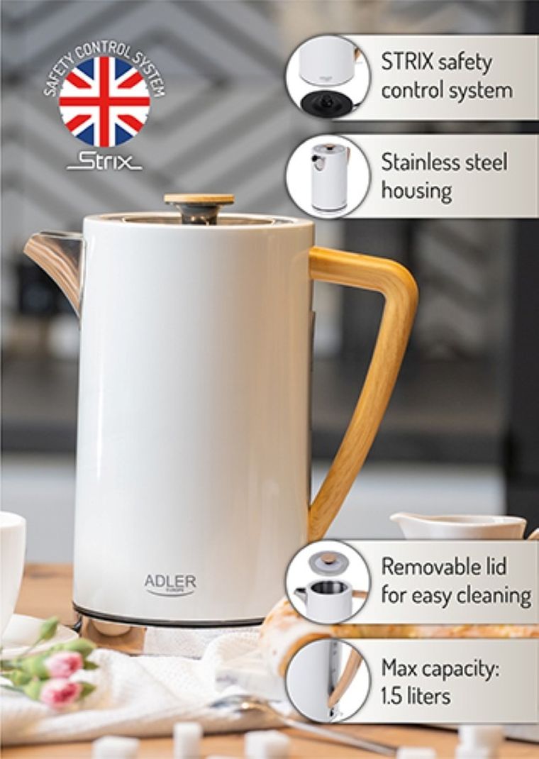 Adler, czajnik elektryczny, AD1347w, biały
