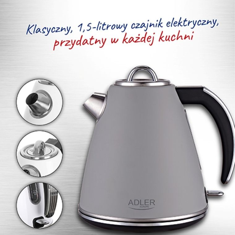 Adler, czajnik metalowy, szary, 1,5 l, AD 1343