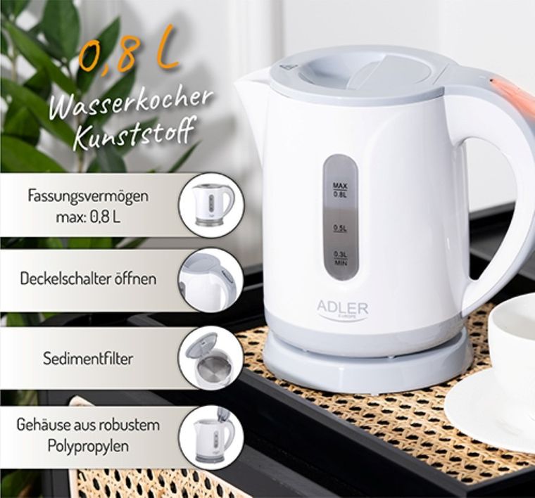 Adler, czajnik plastikowy, 0,8l
