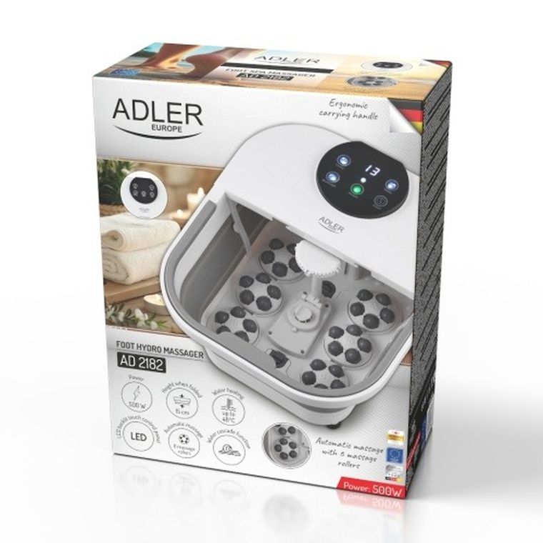 Adler, składany hydromasażer do stóp z masażem mechanicznym, podgrzewaniem wody i panelem LED