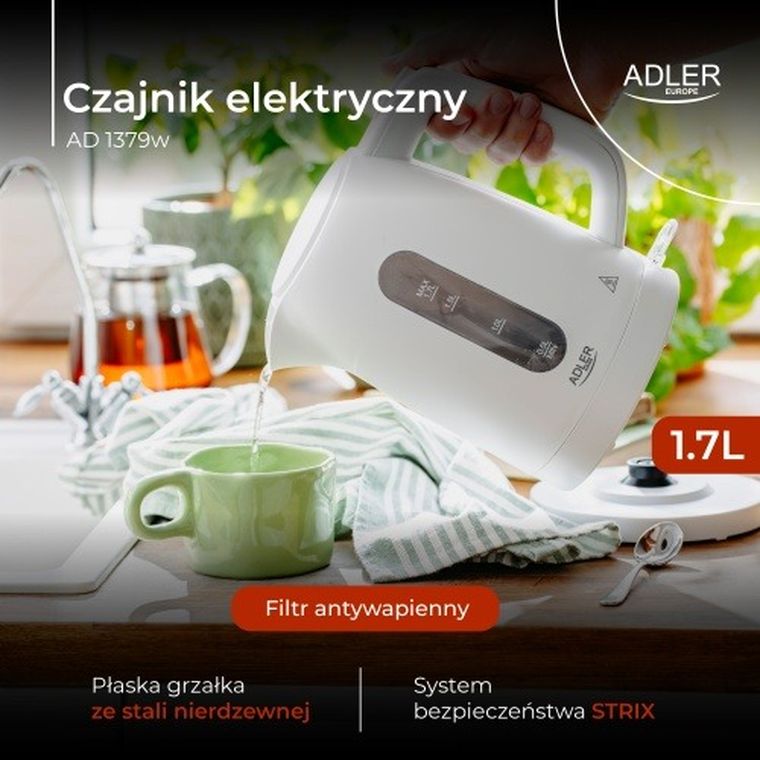 Adler, Strix, czajnik elektryczny, biały, 1,7l