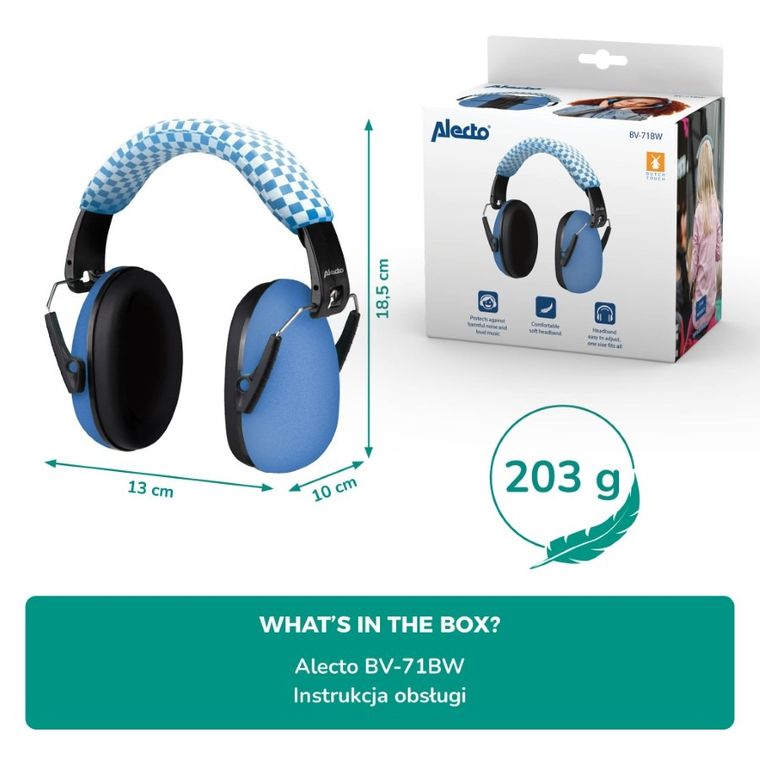 Alecto, BV-71, nauszniki wygłuszające dla dzieci, niebieskie