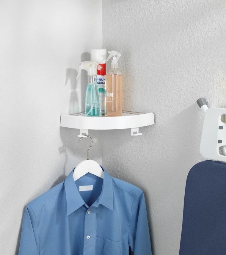 Allstar, prysznicowa półka narożna, biała, z haczykami