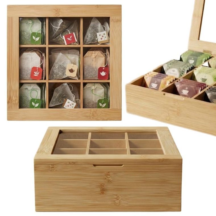 Aromelio, Nove, pojemnik na herbatę, bambusowy, 9 przegródek
