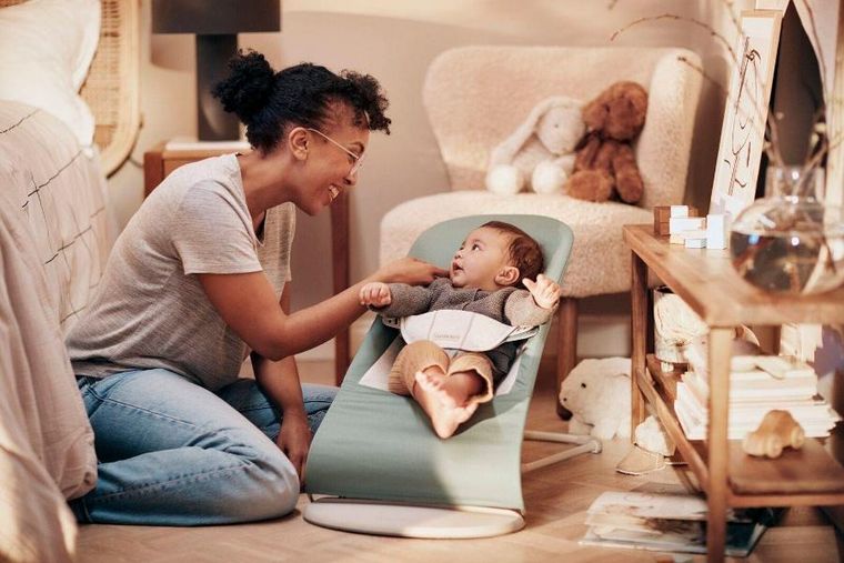 BabyBjörn, Balance Soft Woven/Jersey, leżaczek, jasnoszałwiowy-szary