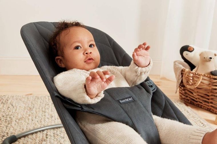 BabyBjörn, Bliss Woven, leżaczek + Googly Eyes, zabawka do leżaczka, antracytowy