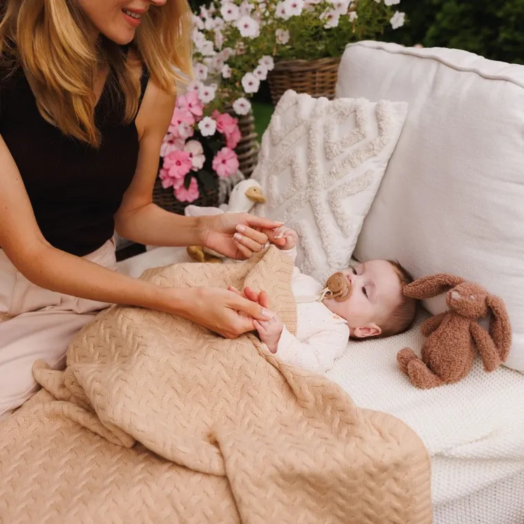 BabyOno, kocyk z wełny merino, ciemny beż