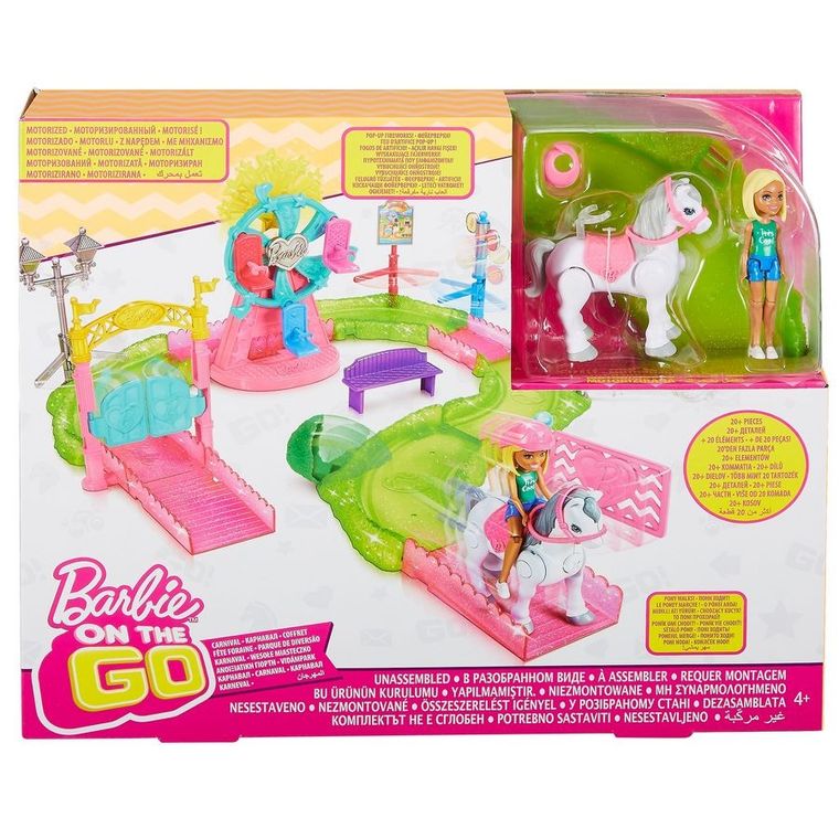 Barbie, On the Go, Wesołe miasteczko, zestaw z kucykiem i lalką