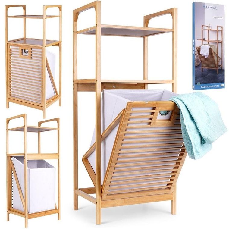 Bathroom Solutions, regał łazienkowy z koszem na pranie, bambusowy
