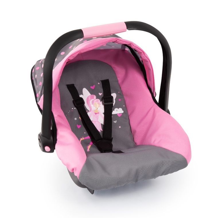 Bayer Design, Deluxe, fotelik samochodowy dla lalek z baldachimem, szaro-różowy z wróżką