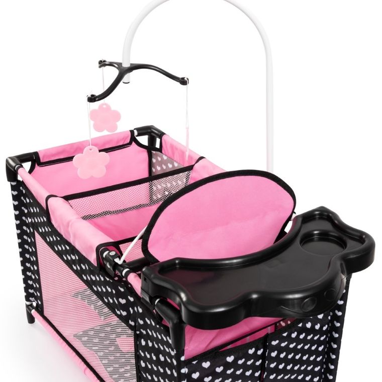 Bayer Design, łóżko turystyczne dla lalek z karuzelą, czarno-różowe