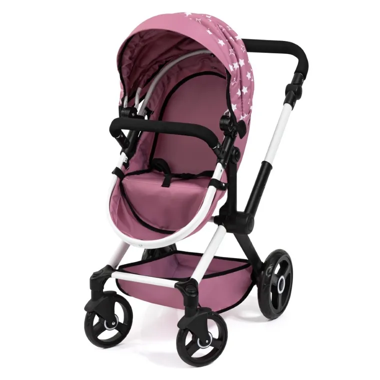 Bayer Design, Xeo Combi, głęboki wózek dla lalek z torbą, różowy w gwiazdki