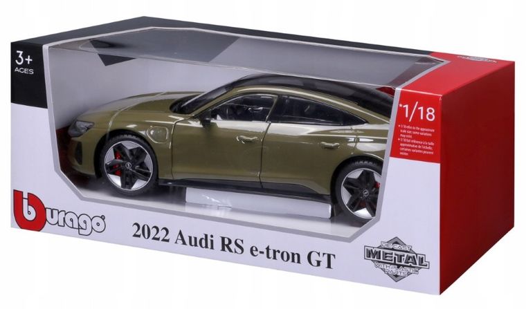 Bburago, 2022 Audi RS E-Tron GT, model pojazdu, green, 1:18