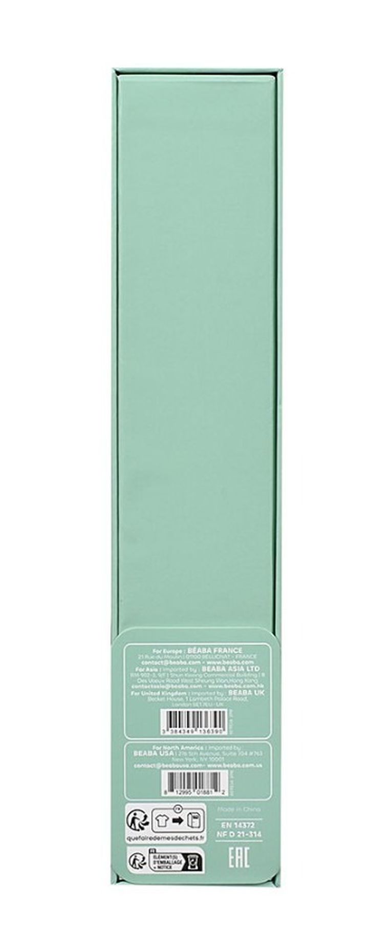 Beaba, First Meals 3w1, zestaw prezentowy: talerzyk + zestaw sztućców + śliniak, sage green