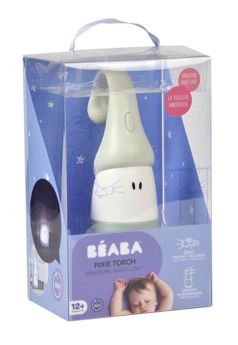 Beaba, przenośna lampka nocna LED z latarką Pixie, sage green