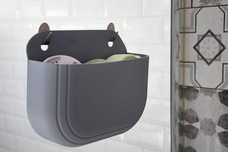 Beaba, silikonowy zestaw do kąpieli: zabawki Mint/multi colors i kosz do przechowywania Pebble