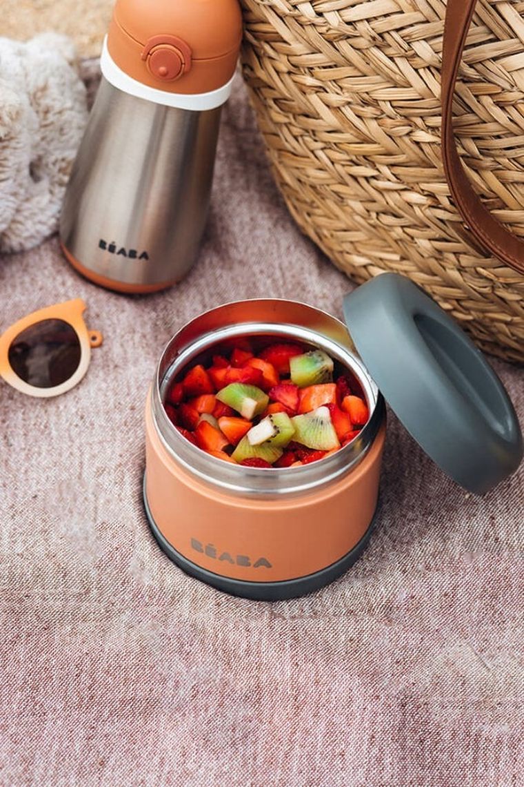 Beaba, termos obiadowy ze stali nierdzewnej, Mineral Grey/Terracotta, 500 ml