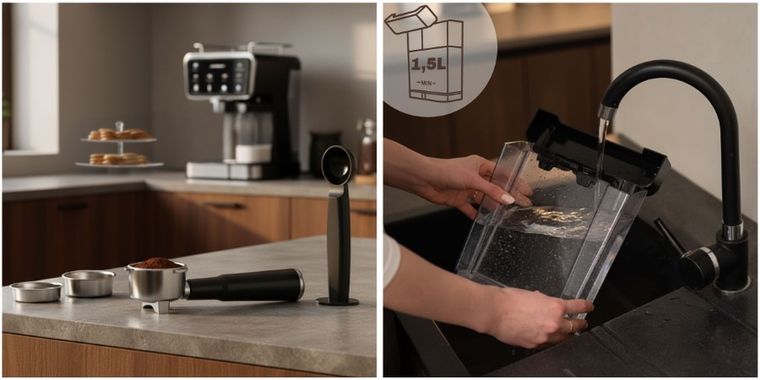 Berdsen, ekspres do kawy kolbowy, ze spieniaczem do mleka, 20 bar, czarny, BD-773