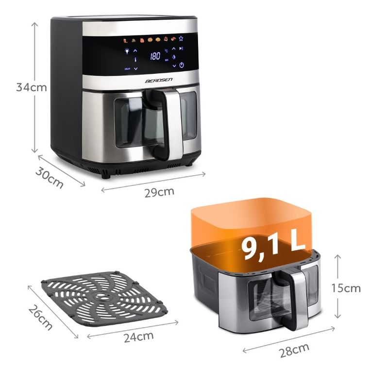 Berdsen, frytkownica beztłuszczowa, air fryer, 1700W, srebrny, 9,1l, BD-656