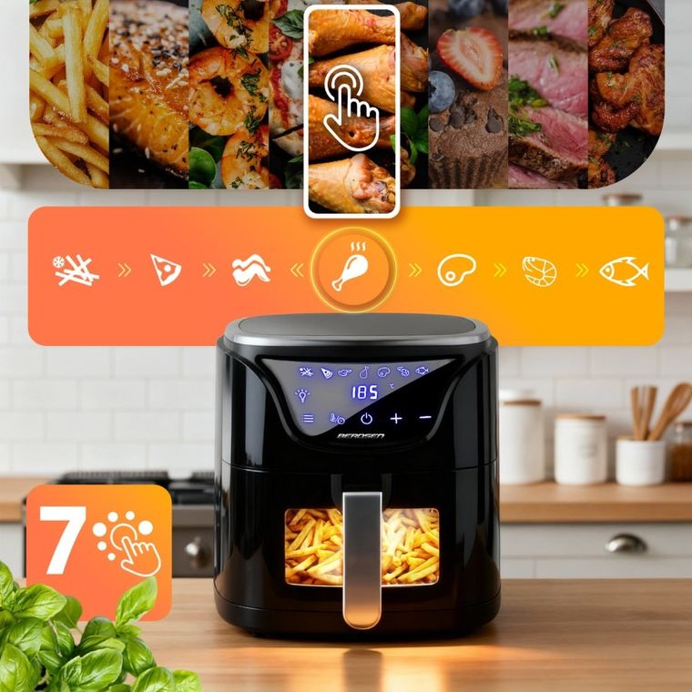 Berdsen, frytkownica beztłuszczowa, air fryer, czarno-srebrna, 5l, BD-652