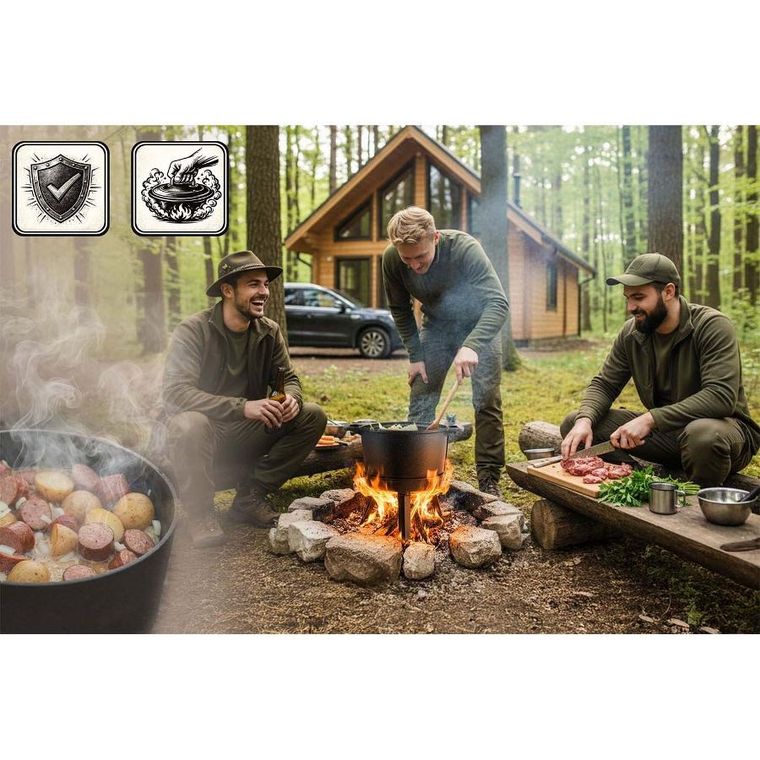 Berdsen, kociołek żeliwny, demontowany, garnek i patelnia, 8l