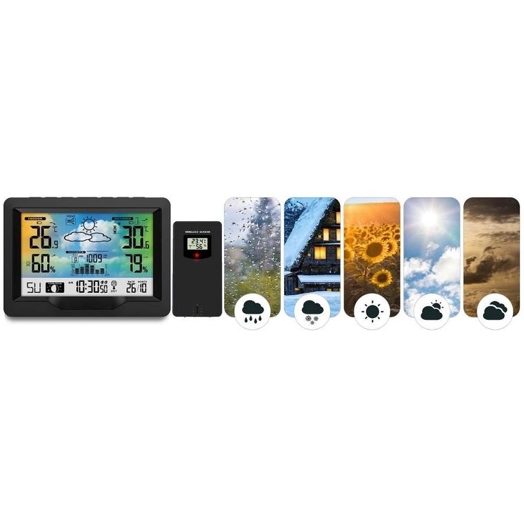 Berdsen, stacja pogodowa z wyświetlaczem, czarna