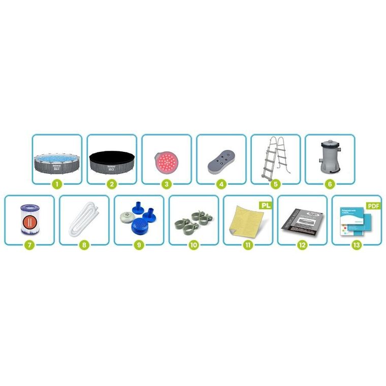 Bestway, basen ogrodowy, stelażowy, 457-107 cm, zestaw 13w1