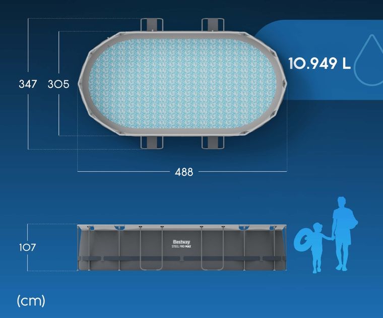 Bestway, basen ogrodowy, stelażowy, 488-305-107 cm, zestaw 18w1