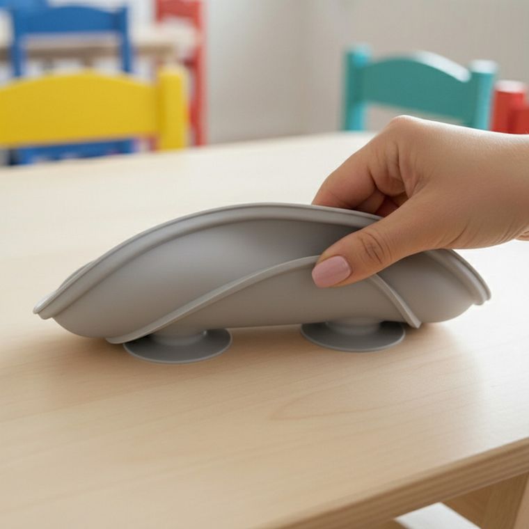 Bocioland, silikonowy talerzyk z przyssawkami i przegródkami, jasny szary