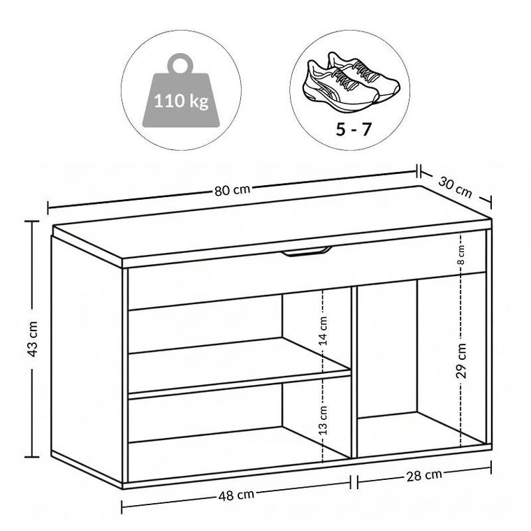 Boximo, Tria, szafka na buty z siedziskiem, 80-43-30 cm